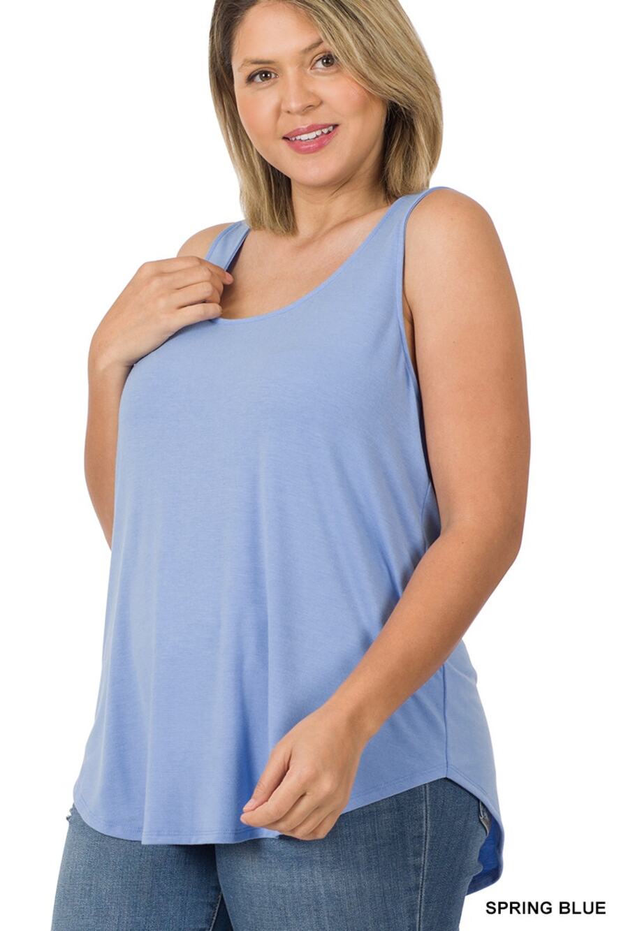 1X Spring Blue Scoop Neck Round Hem Tank Top Zenana Plus size comfy cool
